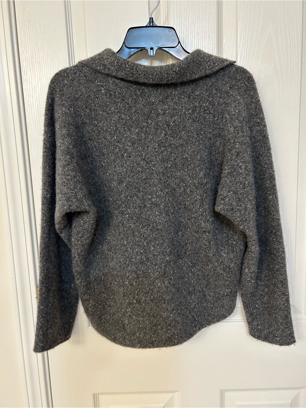 Vince Donegal Plush Cashmere Dolman-Sleeve Polo Sweater in Medium Heather Grey - Picture 8 of 8